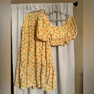 Blu Pepper Yellow and Orange Skirt Set